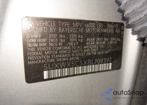 2011 BMW X3 xDrive28I z USA, uszkodzony, nr VIN 5UXWX5C5XBL709397